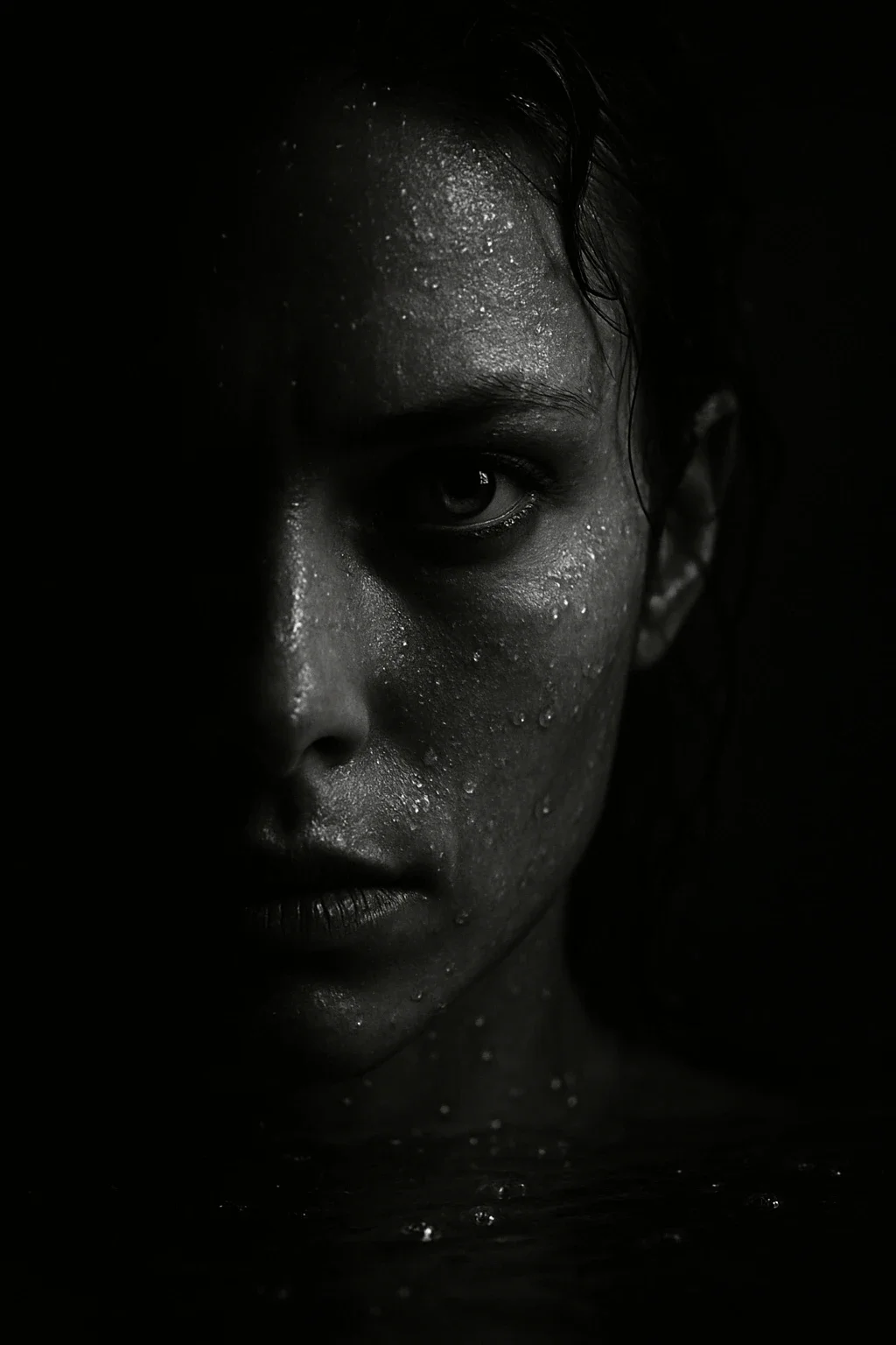 ZeroTwo AI | AI agent platform | Black and white portrait of a face covered in water droplets