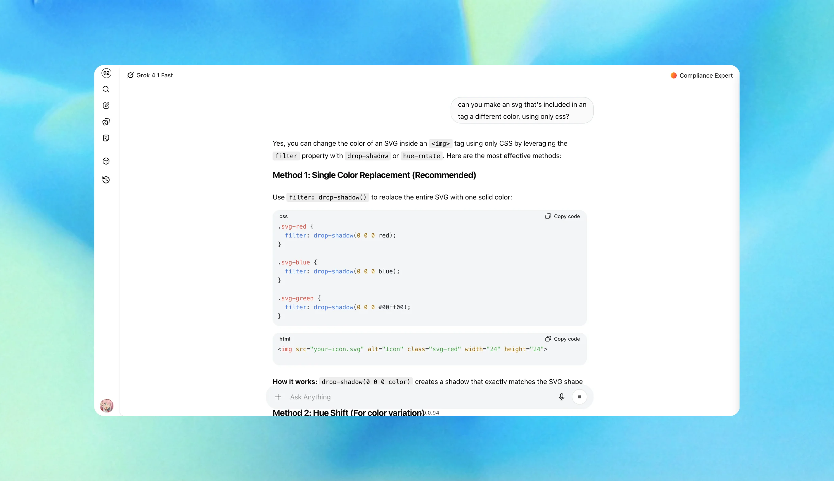 ZeroTwo AI | AI agent platform | A conversation between a user and ZeroTwo on an interface about creating CSS with specific parameters.