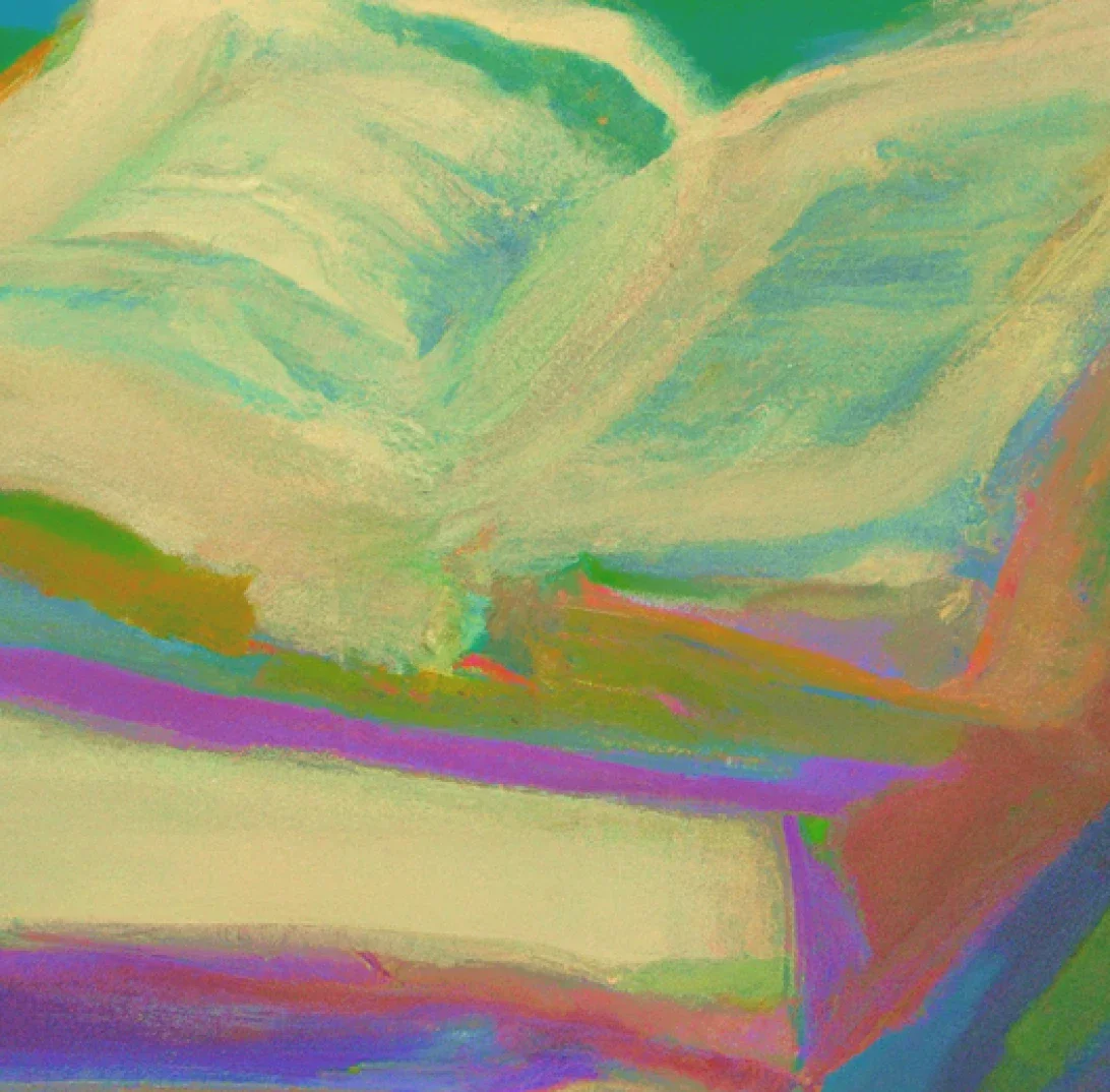 ZeroTwo AI | AI agent platform | An abstract painting with layered brushstrokes in green, cream, purple, and hints of red and blue. The colors create a textured scene that evokes the impression of an open book or rolling hills, blending a sense of movement with vibrant contrast.